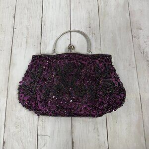 Beaded Purple Evening Clasp HandBag